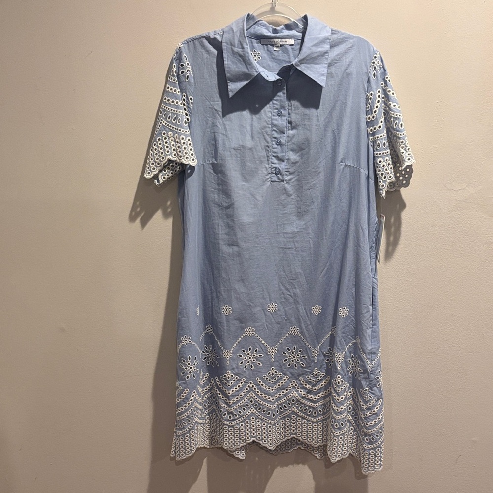 julia jordan Light Blue Embroidered Eyelet Midi Dress